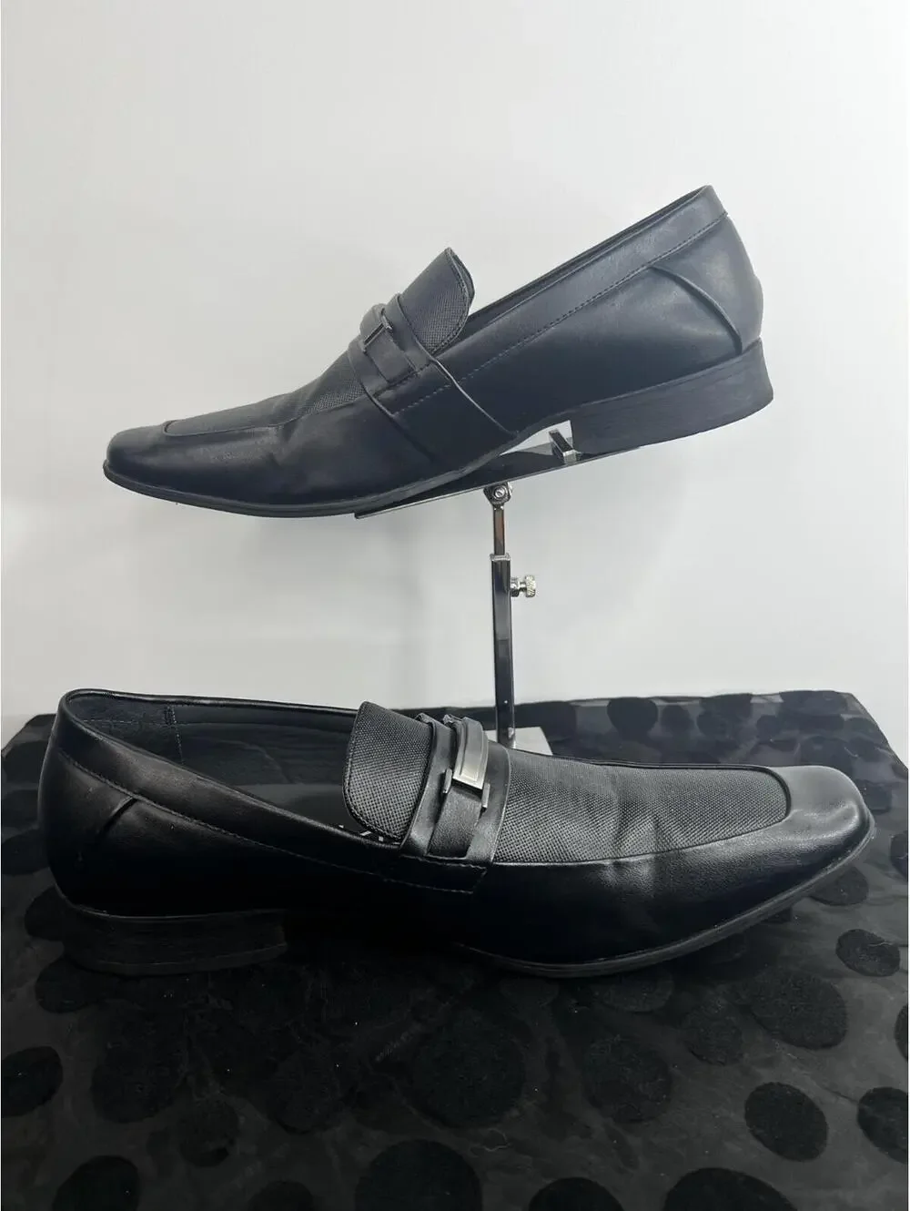 Calvin Klein Benning Men's Size 12 Black Slip On Loafers Metal Logo Bit Dress Sh